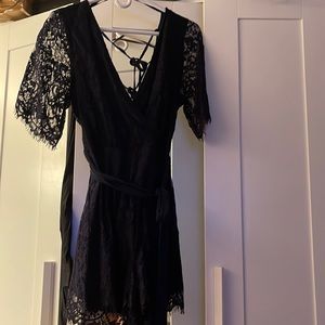 Navy blue lace romper with belt